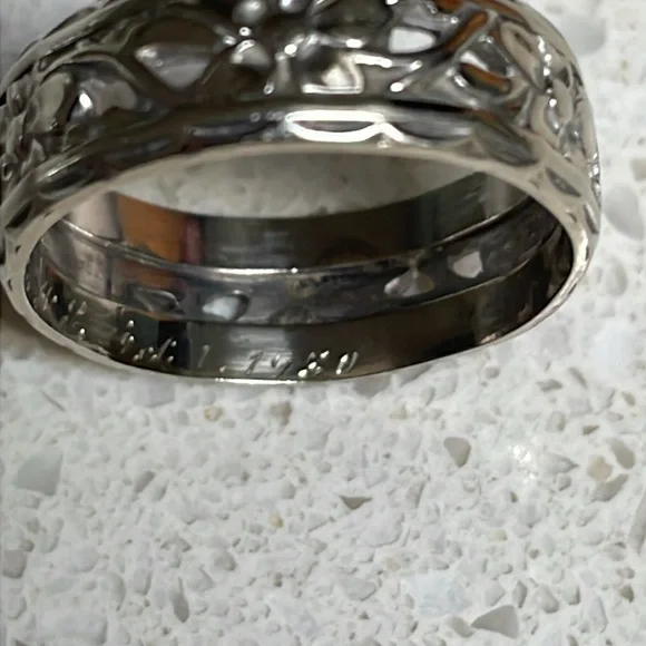 Vintage 14k white gold floral etched cut out engraved band ring size 7